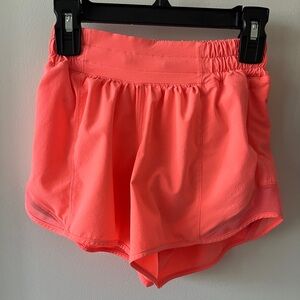 Lululemon pink/orange,hotty hot shorts-low rise 4” inseam,size0(great condition)